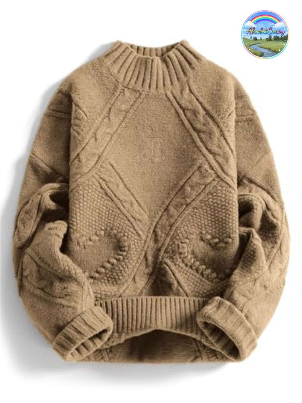 Oversized Cable Knit Chunky Sweater Mock Neck Long Sleeve Pullover